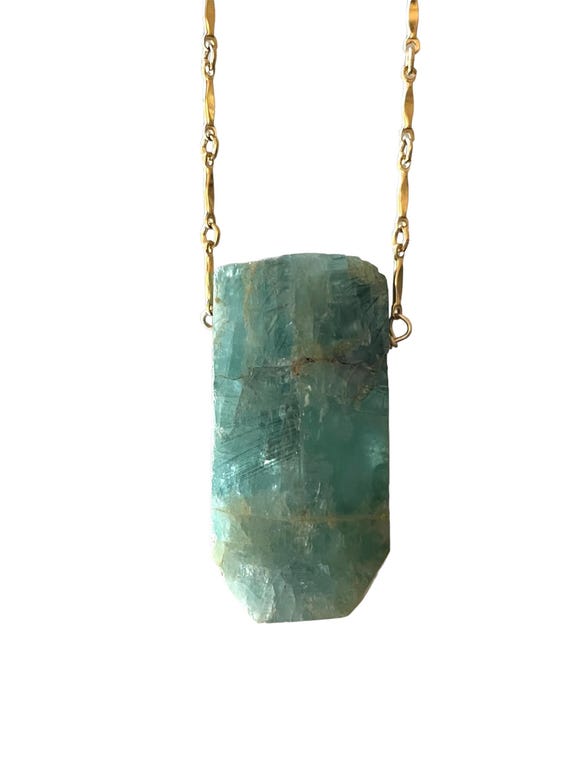 Large Raw Aquamarine Necklace: 14kt Gold Filled Chain Pendant