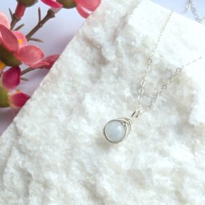 Aquamarine Minimalist Dainty Sterling Silver Pendant | March Birthstone | Wire Wrapped Jewellery