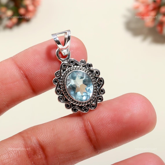 Natural Aquamarine Pendant: Oval Blue Gemstone, Sterling Silver