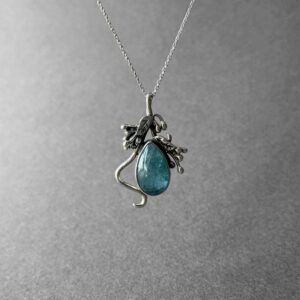 Natural Rich Blue Brazil Aquamarine Silver Necklace, Blue Aquamarine Stone Pendant, Blue Beryl Necklace, Special Piece, Gift for Her Mother