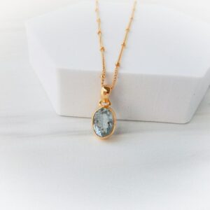 Aquamarine Necklace Gold Setting • Gold Vermeil Aquamarine Pendant • March Birthstone Necklace • Birthstone Jewelry • Holiday Gift