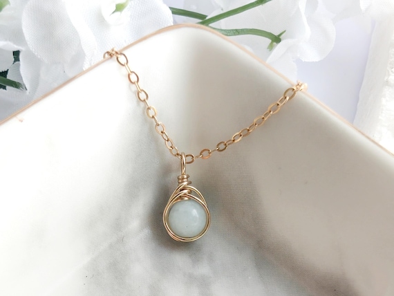 Aquamarine Necklace Minimalist 14k Gold Filled Dainty Pendant Natural Gemstone Gift For Her March Birthstone