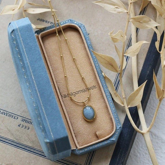 Aquamarine Pendant Necklace: Oval Sterling Silver, Gold Plated