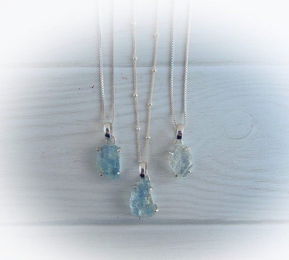 Aquamarine Necklace Sterling Silver • Aquamarine Pendant • Sterling Raw Aquamarine Necklace • March Birthstone Necklace • Affordable Gift