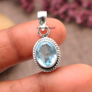 Aquamarine Pendant: Oval Blue Gemstone, 925 Sterling Silver