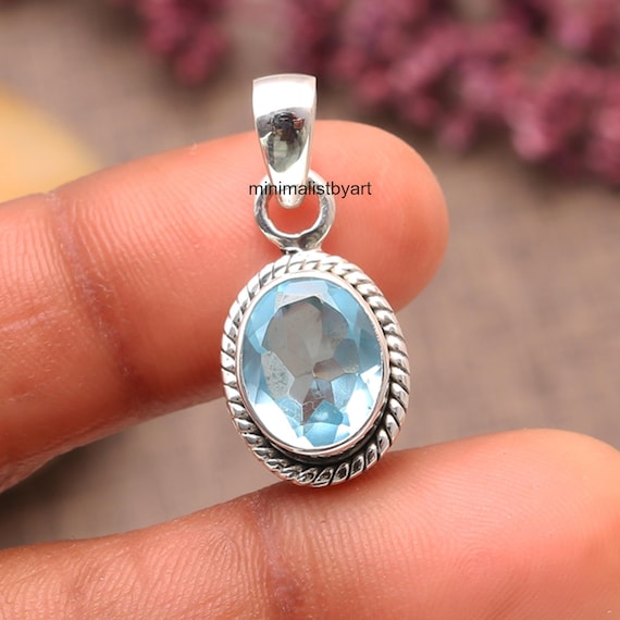 Aquamarine Pendant: Oval Blue Gemstone, 925 Sterling Silver