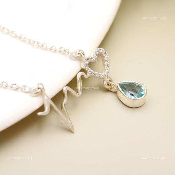 Aquamarine Pear Sterling Silver Necklace: Faceted Gemstone Pendant
