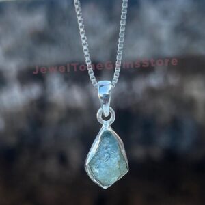 Raw Aquamarine Pendant, 925 Sterling Silver, Handmade Anniversary Gift