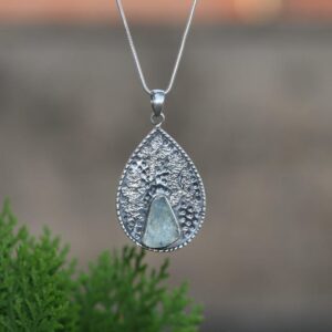 Raw Aquamarine Pendant: Handmade 925 Sterling Silver Necklace