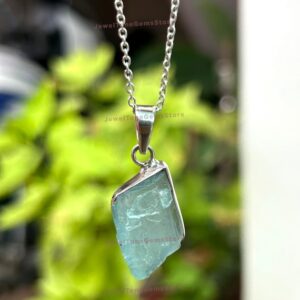 Raw Aquamarine Pendant: Natural 925 Sterling Silver Handmade Jewelry