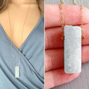 Raw Aquamarine Necklace Gold Filled Aquamarine Crystal Jewelry, March Birthstone Necklace Blue Gemstone, Long Aquamarine Pendant Necklace