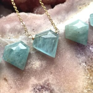 Raw Aquamarine Pendant Necklace, March Birthday Jewelry, Crystal Necklace