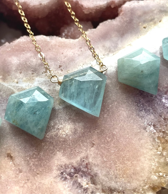 Raw Aquamarine Pendant Necklace, March Birthday Jewelry, Crystal Necklace
