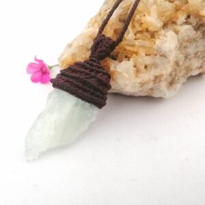 Raw Aquamarine Pendant Necklace: Micro Macrame Crystal Jewelry