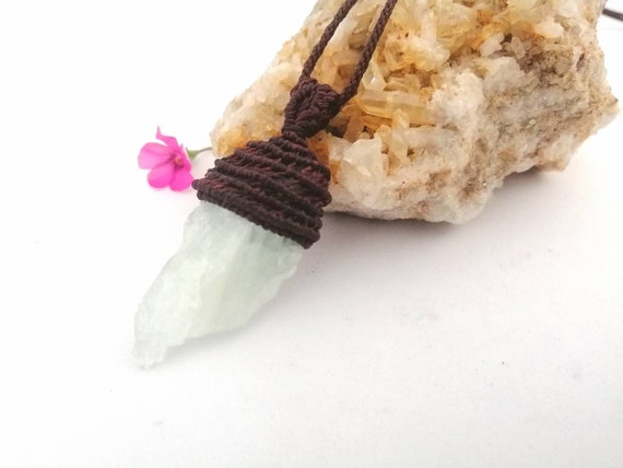 Raw Aquamarine Pendant Necklace: Micro Macrame Crystal Jewelry