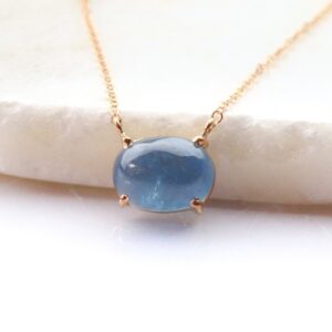 Rose Gold Aquamarine Pendant: Oval Sterling Silver Necklace, March Birthstone Rose Gold Aquamarine Pendant: Oval Sterling Silver Necklace, March Birthstone