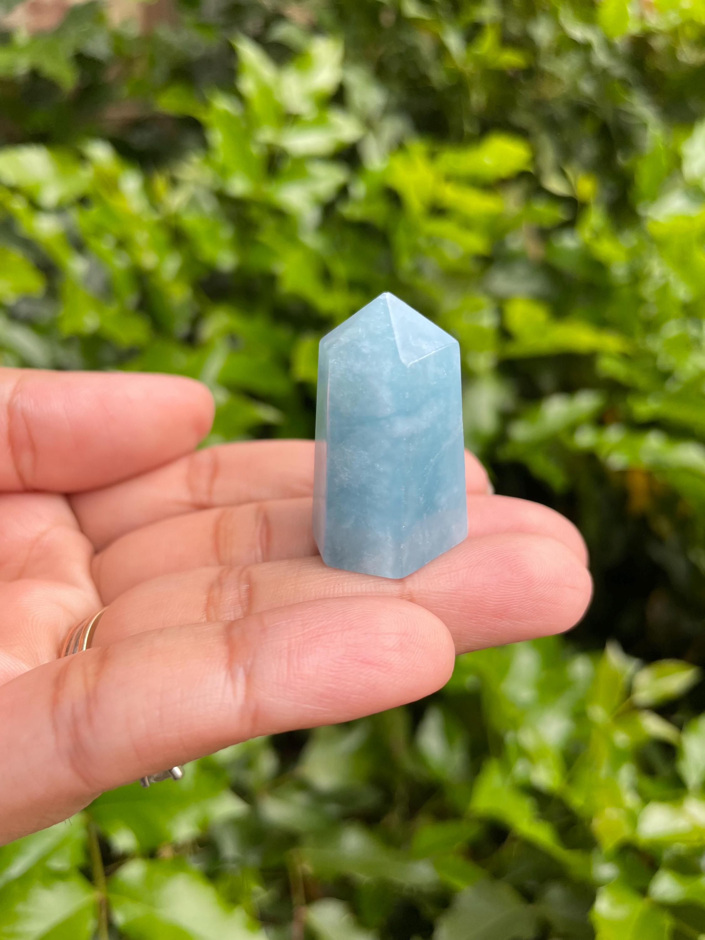Aquamarine Crystal Tower: Polished Gemstone Point (32x21mm, 18.5g) Aquamarine Crystal Tower: Polished Gemstone Point (32x21mm, 18.5g)