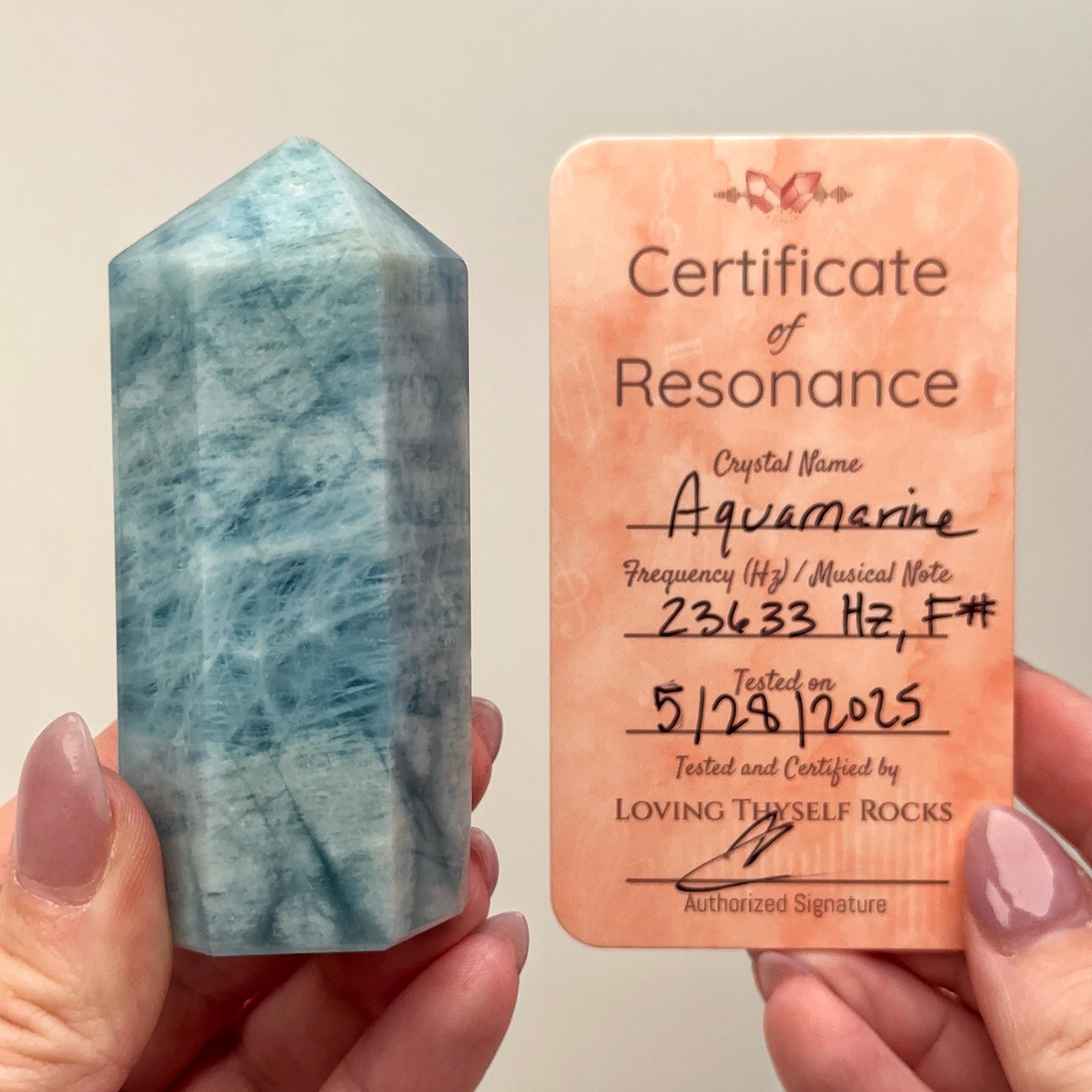 Frequency Tested - Aquamarine Point | 130g | - #1 (15156 Hz, A#, Blue Crystal Tower, Throat Chakra, Peace) Frequency Tested - Aquamarine Point | 130g | - #1 (15156 Hz, A#, Blue Crystal Tower, Throat Chakra, Peace)