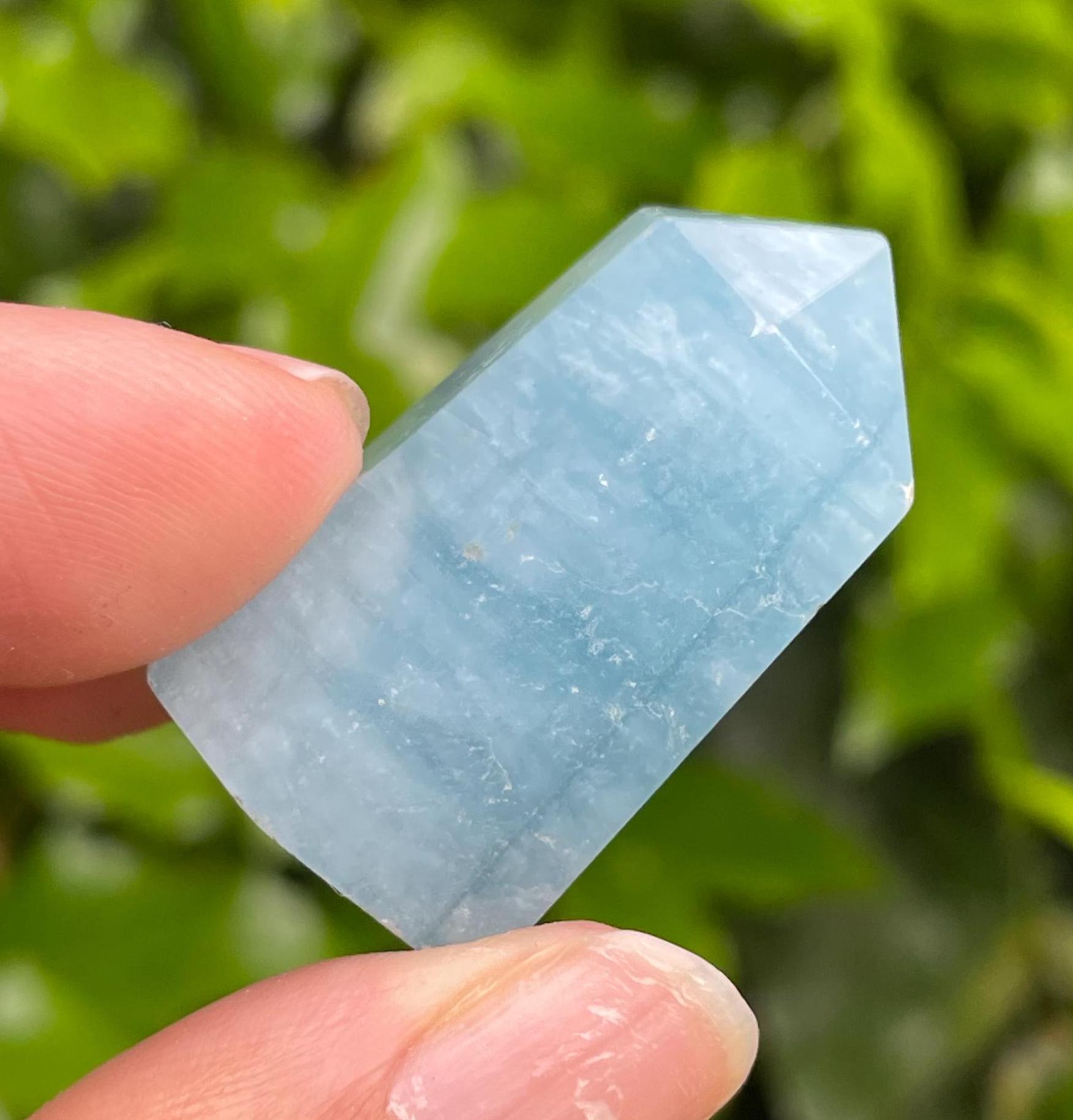 Mini Aquamarine Crystal Tower: Polished Gemstone Point (33x21mm, 18.3g)