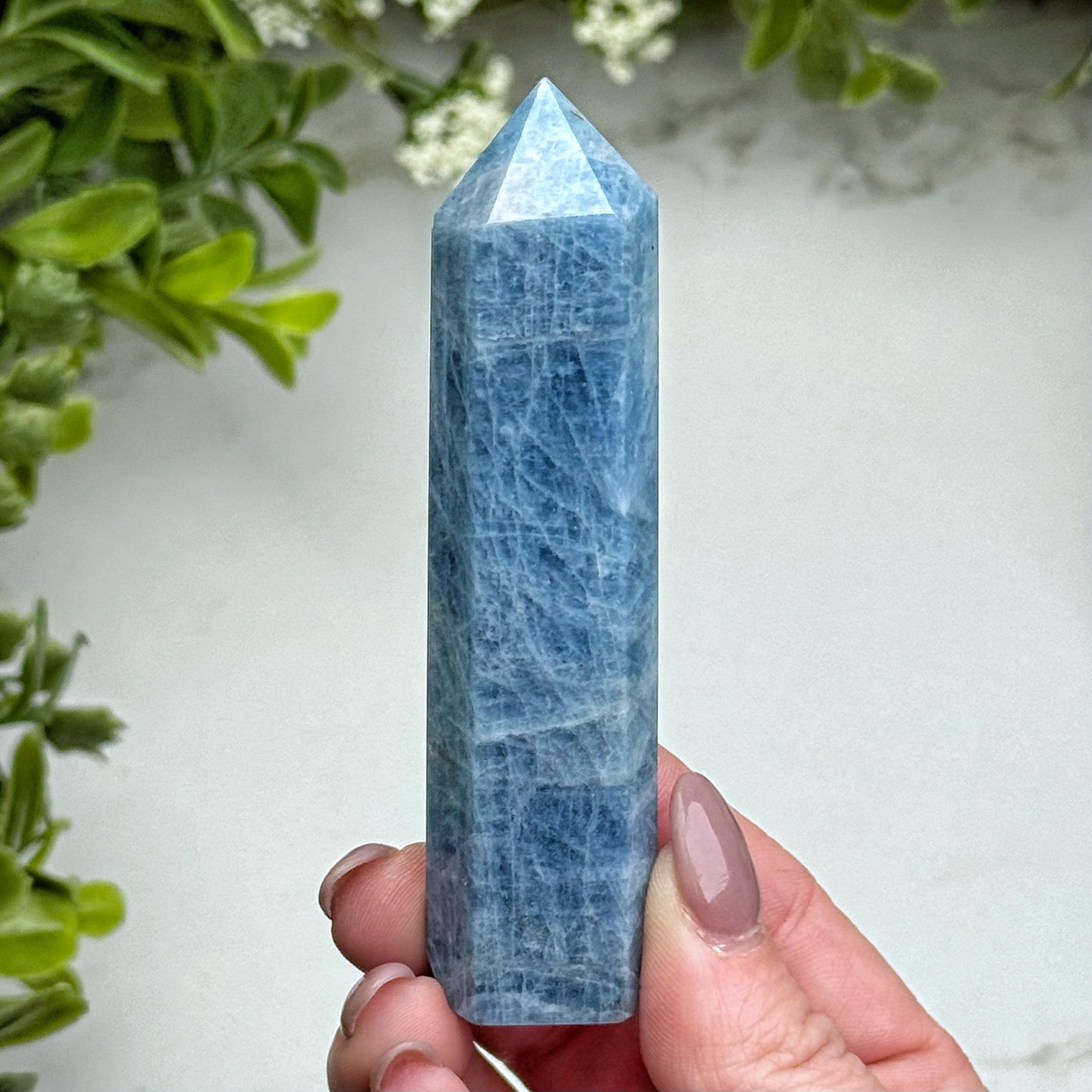 Aquamarine Point | 63g | - #6 (polished Blue Crystal Tower, Throat Chakra, Healing Stone, Peace)