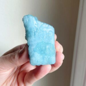 Raw Aquamarine Palm Stone: Throat Chakra Rough Healing Crystal, 2.25"