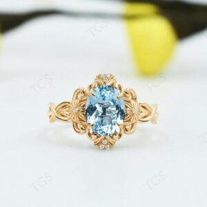 14k Gold Aquamarine Vintage Engagement Ring For Women Art Deco Floral Design Bridal Ring Antique Filigree Wedding Ring Unique Promise Ring 14k Gold Aquamarine Vintage Engagement Ring For Women Art Deco Floral Design Bridal Ring Antique Filigree Wedding Ring Unique Promise Ring