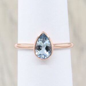 14K Pear Aquamarine Solitaire Ring: White Gold Engagement Ring