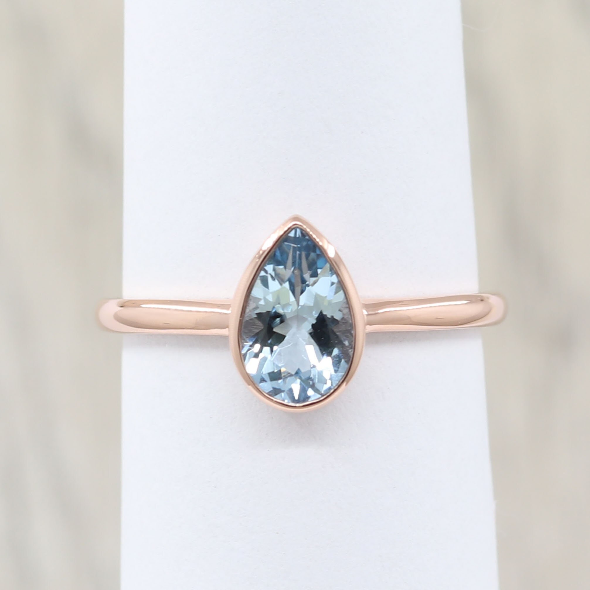 14k Pear Aquamarine Solitaire Ring: White Gold Engagement Ring