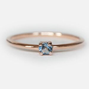 14k Rose Gold Aquamarine Solitaire Ring, Minimalist Birthstone Engagement Jewelry For Her