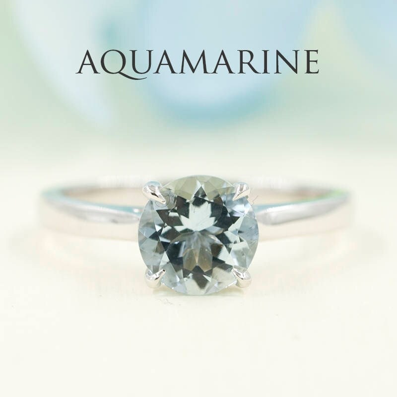 14k White Gold Aquamarine Engagement Ring: 1.3ct Solitaire