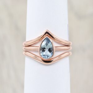 14K White Gold Pear Aquamarine Ring Set: Curved Wedding Band.14k Solid Gold 14K White Gold Pear Aquamarine Ring Set: Curved Wedding Band.14k Solid Gold