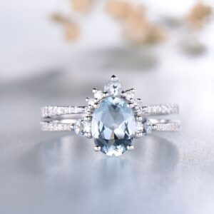 Aquamarine Engagement Ring Set: Sterling Silver Gemstone Wedding Band Aquamarine Engagement Ring Set: Sterling Silver Gemstone Wedding Band