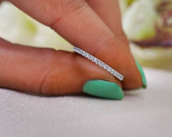 Aquamarine Eternity Band Ring, Sterling Silver Anniversary Gift