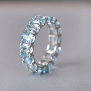 Aquamarine Full Eternity Band: Oval Gemstone Sterling Silver Ring