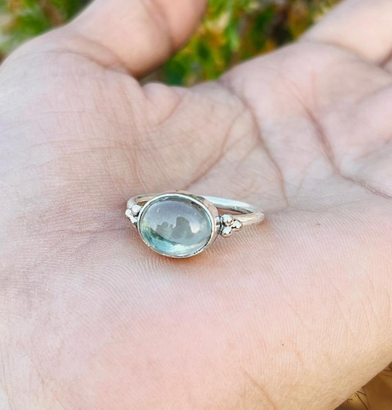 Aquamarine Gemstone Ring, 925 Sterling Silver Handmade Crystal Jewelry, Gift For Women.