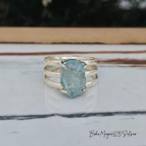 Handmade Raw Aquamarine 925 Sterling Silver Ring
