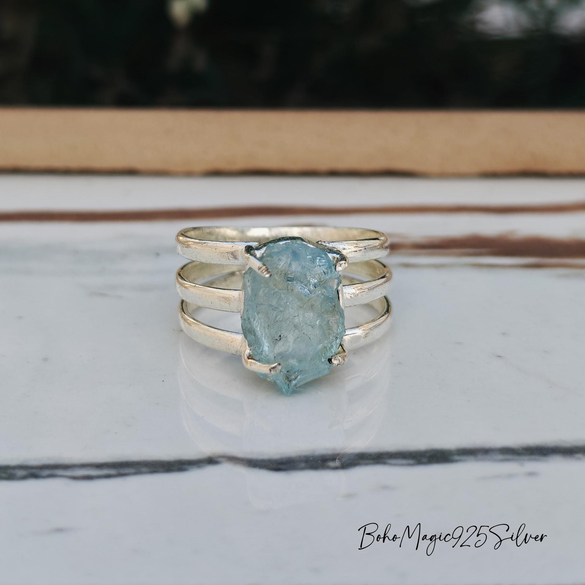 Handmade Raw Aquamarine 925 Sterling Silver Ring Handmade Raw Aquamarine 925 Sterling Silver Ring