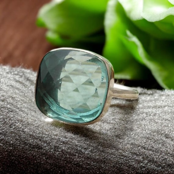 Handmade Aquamarine Statement Ring: 925 Sterling Silver Boho Jewelry