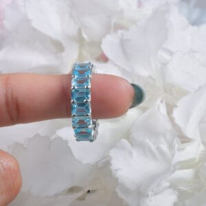 Octagon Aquamarine Eternity Band, Sterling Silver Wedding Ring Octagon Aquamarine Eternity Band, Sterling Silver Wedding Ring