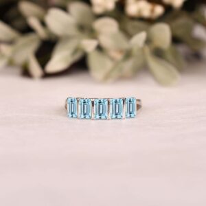 Octagon Aquamarine Half Eternity Band, Birthstone Ring, Bridal jewelry Octagon Aquamarine Half Eternity Band, Birthstone Ring, Bridal jewelry