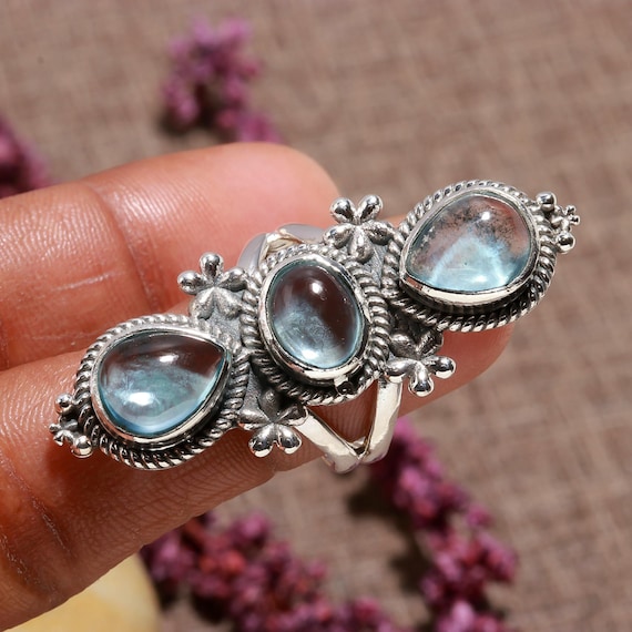 Rare Aquamarine Statement Ring: 925 Sterling Silver, Engagement Gift Rare Aquamarine Statement Ring: 925 Sterling Silver, Engagement Gift