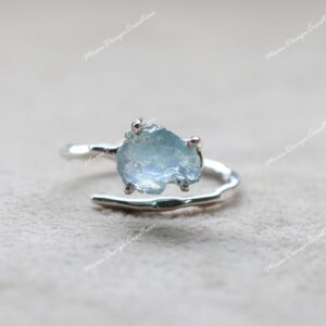 Raw Aquamarine Sterling Silver Ring: Dainty Gemstone Band