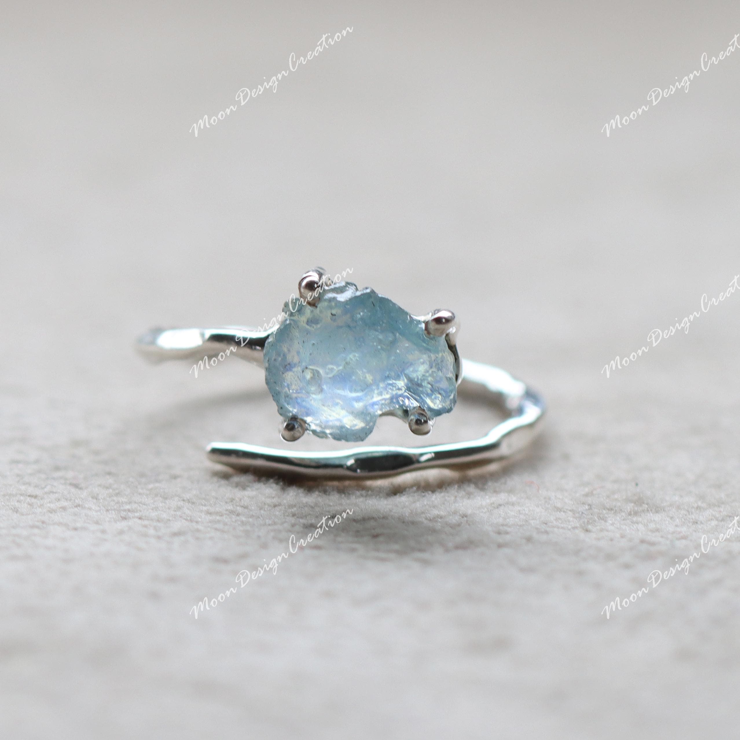 Raw Aquamarine Sterling Silver Ring – March Birthstone, Boho Jewelry
