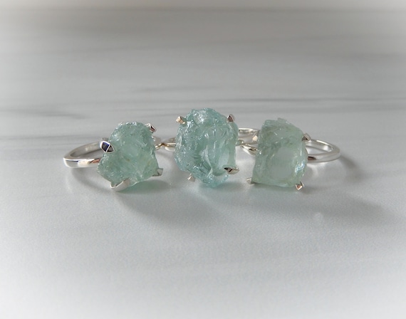 Aquamarine Rings Sterling Silver • Aquamarine Rings • Sterling Raw Aquamarine Ring • March Birthstone • Healing Crystal • Natural Crystal