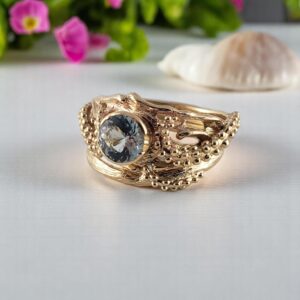 Starfish Coral Aquamarine Ring – 14k Gold Ocean Bridal Set Starfish Coral Aquamarine Ring – 14k Gold Ocean Bridal Set