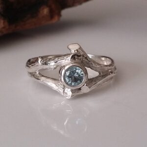 Twig Aquamarine Ring: 14k White Gold Nature Wedding Ring Twig Aquamarine Ring: 14k White Gold Nature Wedding Ring
