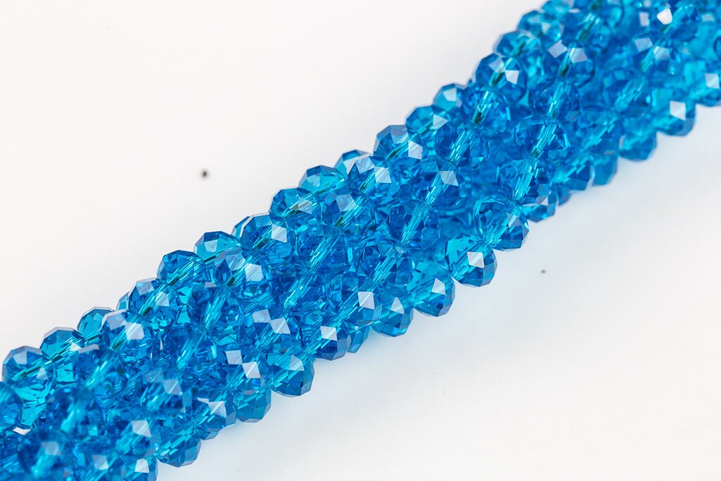 10mm Crystal Rondelle -1 Or 5 Or 10 Strands- Dark Aquamarine