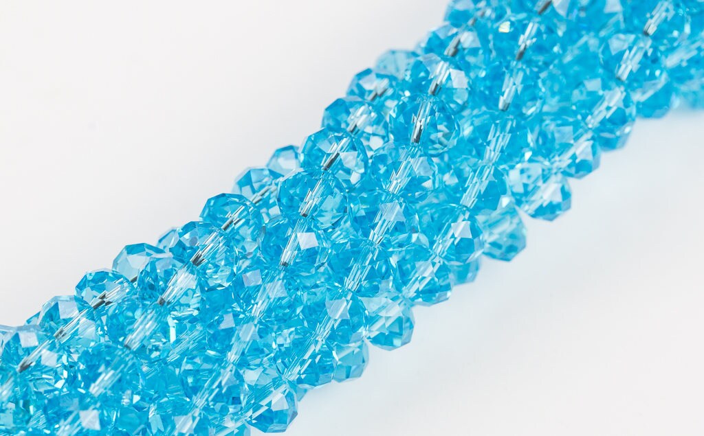 10mm Crystal Rondelle -1 Or 5 Or 10 Strands- Aquamarine