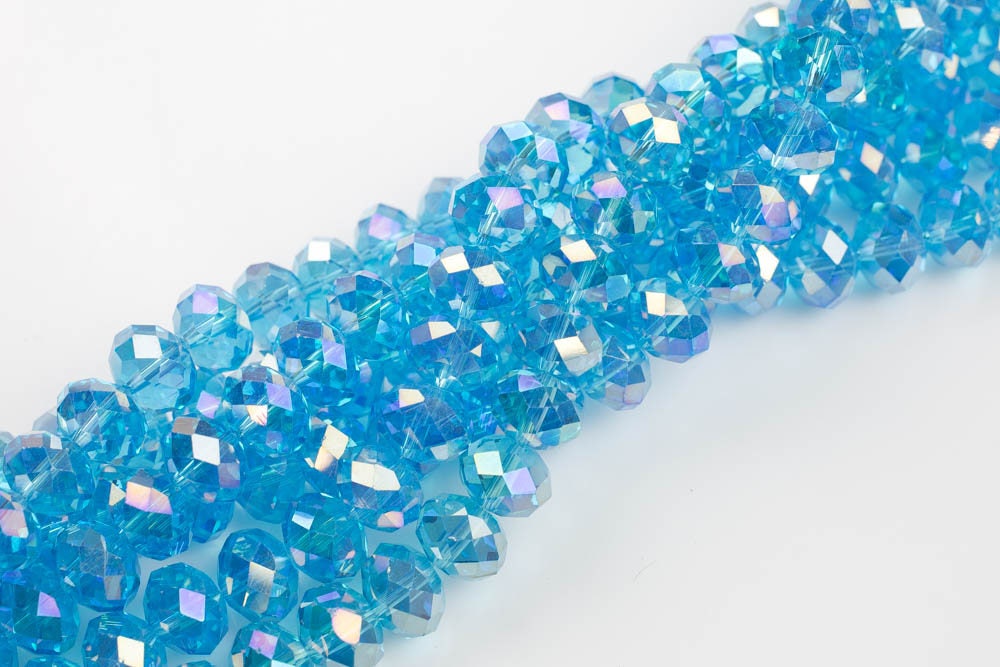 12mm Crystal Rondelle -2 Or 5 Or 10 Strands- Light Aquamarine Ab