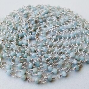 3mm Aquamarine Wire Wrapped Faceted Rondelle Chain By The Foot, Rosary Style Beaded Chain, Aqua Rosary 925 Silver (1foot To 5feet Option) 3mm Aquamarine Wire Wrapped Faceted Rondelle Chain By The Foot, Rosary Style Beaded Chain, Aqua Rosary 925 Silver (1foot To 5feet Option)